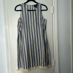 MSK Cotton Blue Striped Lightweight Fringe Dress Size Small